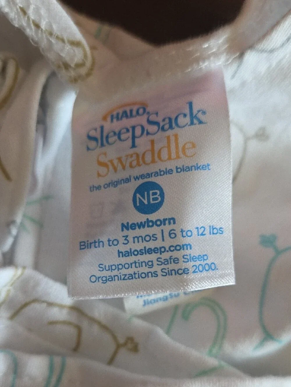 HALO White Sleep Sack with Mint and Tan Elephant Print